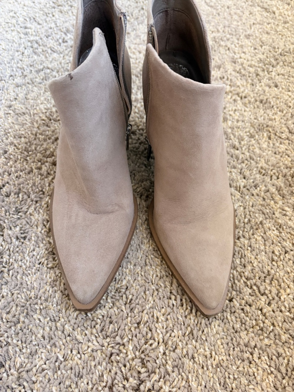 Vince Camuto Taupe Pointed-Toe Suede Ankle Booties